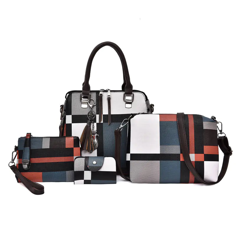 Fashion Retro Stitching Women's Handbag Purse Set