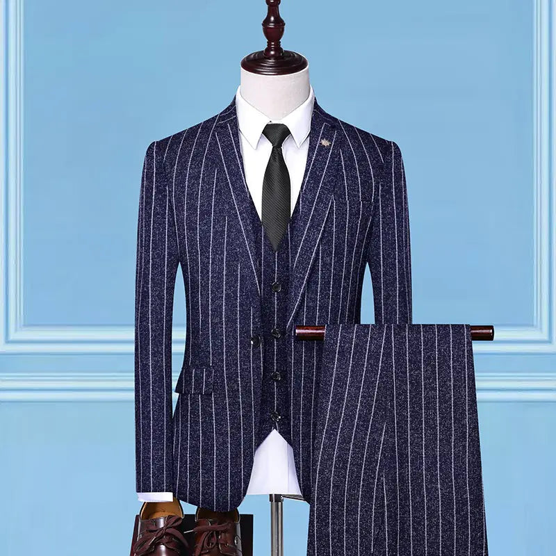 Men's Spring Slim Fit 3-Piece Striped Suit Set
