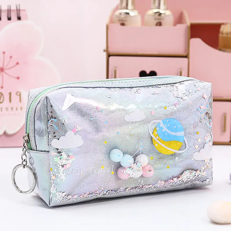 Makeup Bag with Glitter Coin Purse and Storage Pouch