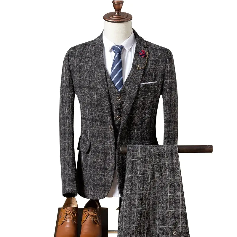 Men's Slim Fit Plaid Suit Set - Stylish Casual Attire