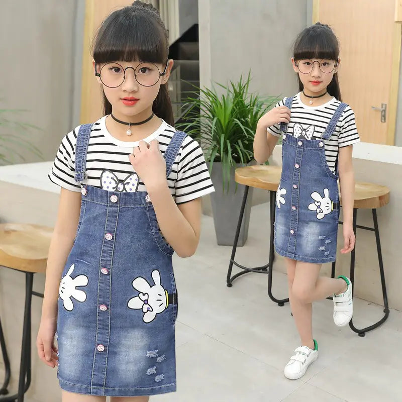 2024 Summer Girls' Denim Suspender Dress for Kids
