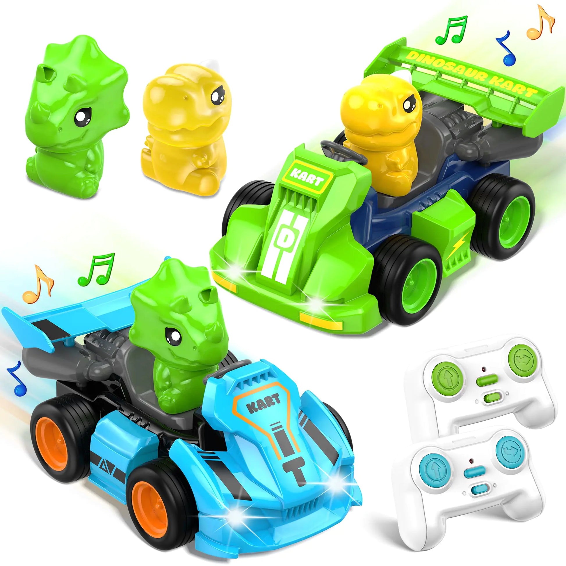 imagifun Remote Control Car for Toddlers 1-3 2 Pack Dinosaur RC Cars with LED Lights & Music 2.4GHz Car Toys for Kids 2 3 4 5 Years Old Remote Control Toys Birthday Gifts for Boys Girls