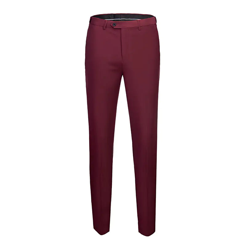 Burgundy Three-Piece Men's Suit with Slim Fit Design
