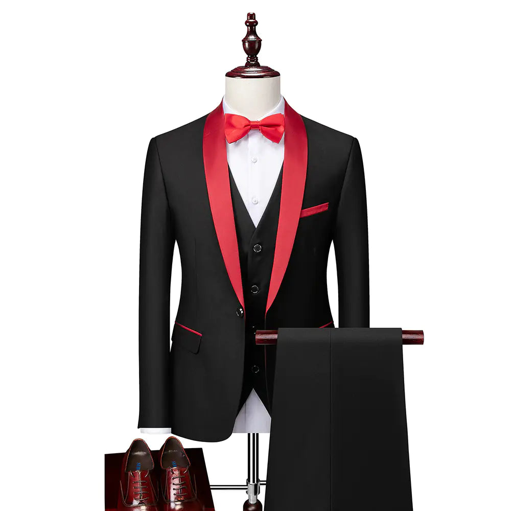 Men's Slim Fit Three-Piece Wedding Suit in Burgundy