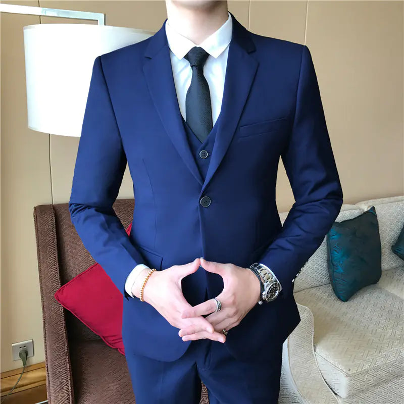 Men's Three-Piece Red Wedding Suit for Young Professionals