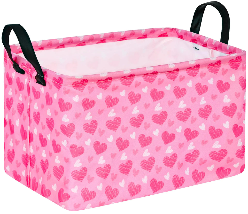 MAIZMZ Heart Print Basket Valentines Day Basket Empty Gift Basket with Handles Closet Shelf Storage basket Organizer Bins Girls Nursery hamper Kids Toys Books Box Room Decor
