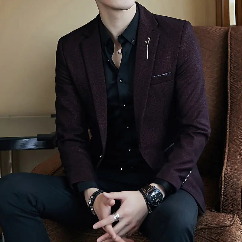 Men's Slim Fit Solid Color Blazer for Business Fashion