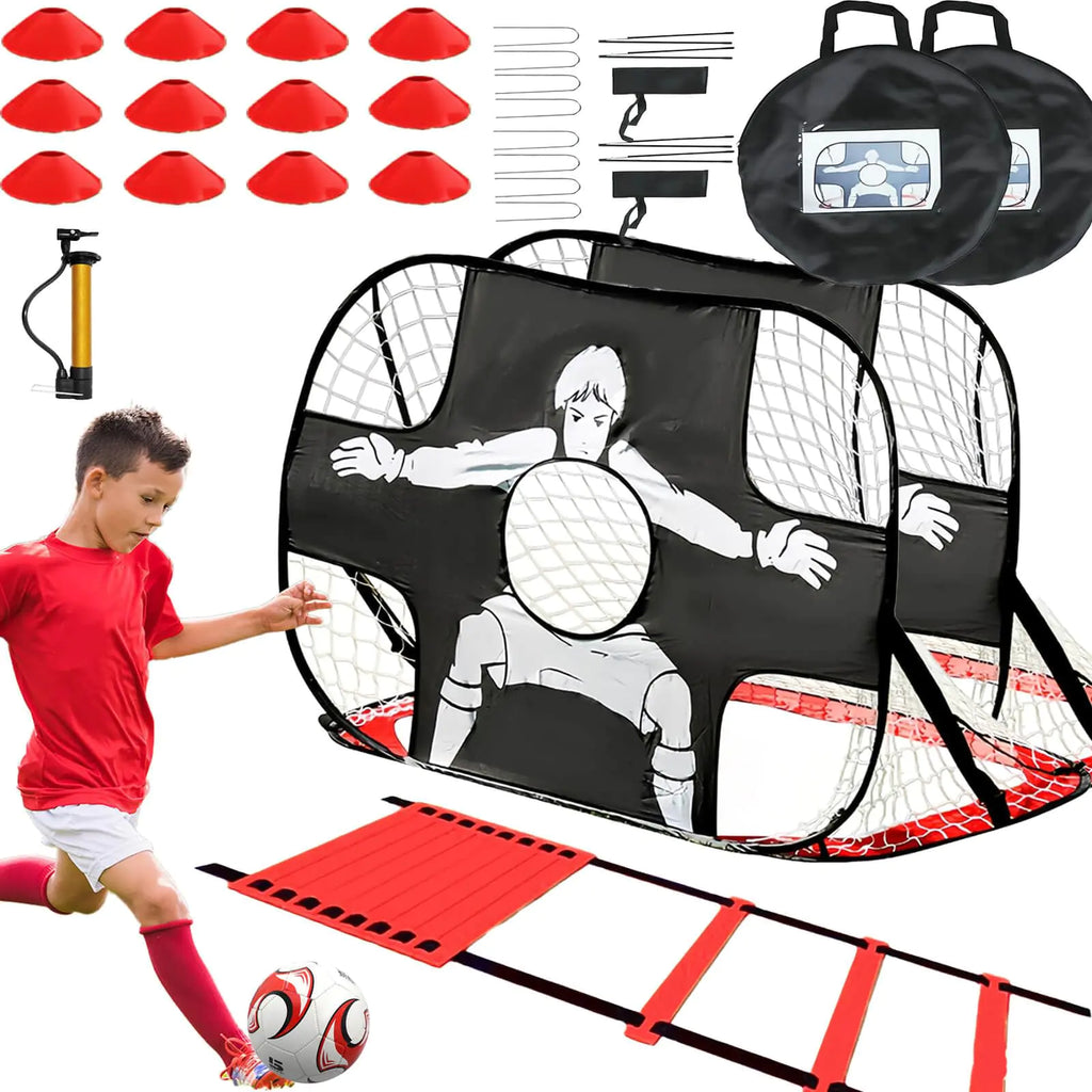 HouzeFun Soccer Goals for Backyard 47" * 31" Portable Soccer Goal Football Target Practice for Kids Soccer Training Equipment for Toddlers (Soccer Goal*2 Cones*6 Agility Ladder*1 Size 4 Ball*1)