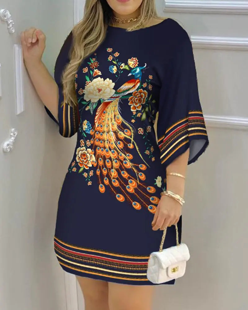 Round Neck Printed Dress for Women