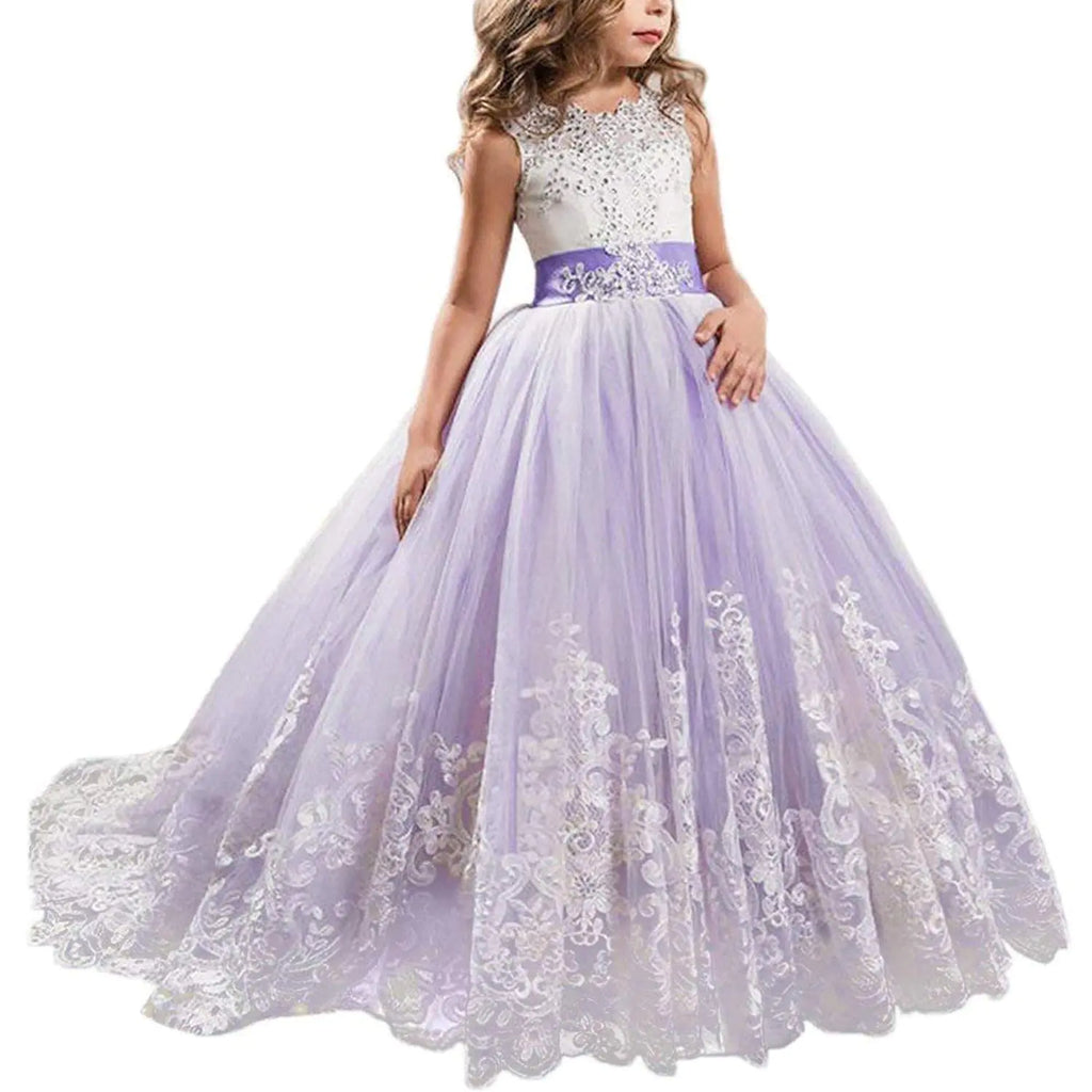 NNJXD Girls Princess Pageant Dress Kids Prom Ball Gowns Wedding Party Flower Dresses (8-9 Years Purple 4)