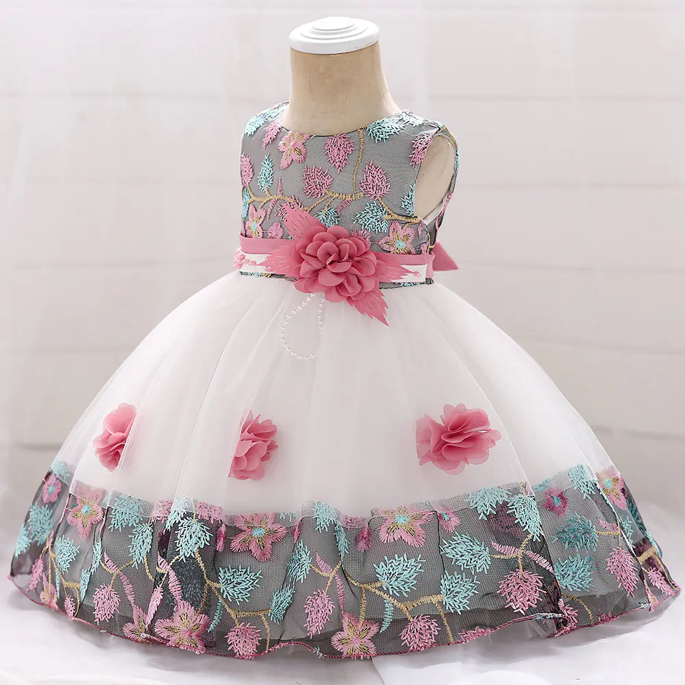 Kids' Tulle Wedding Dress with Floral Embroidery