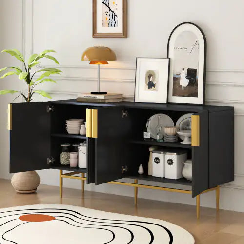 Modern And Elegant 4-door Sideboard Buffet Cabinet With Gold Metal Handle