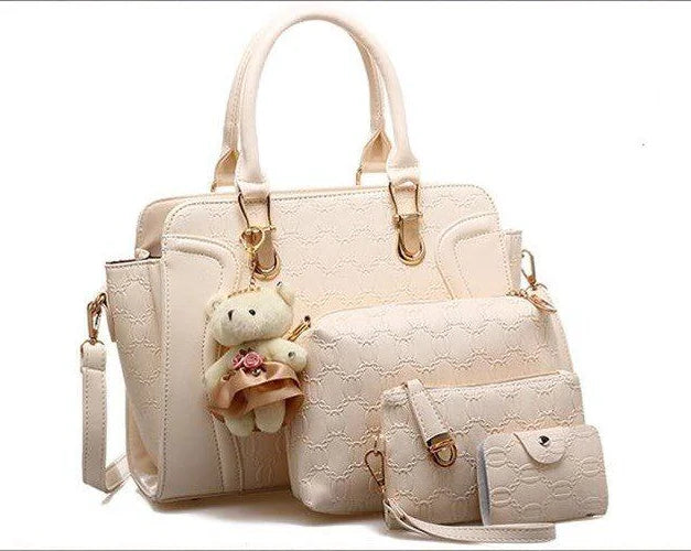 4-Piece Women's Versatile Handbag Set with Bear Bag
