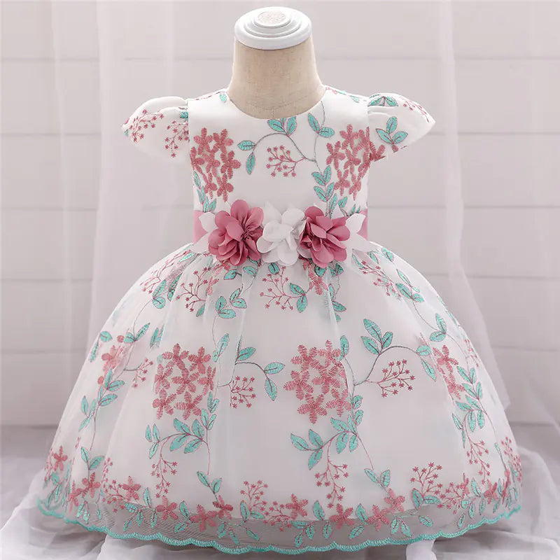 Embroidered Cotton Princess Dress with Bowknot