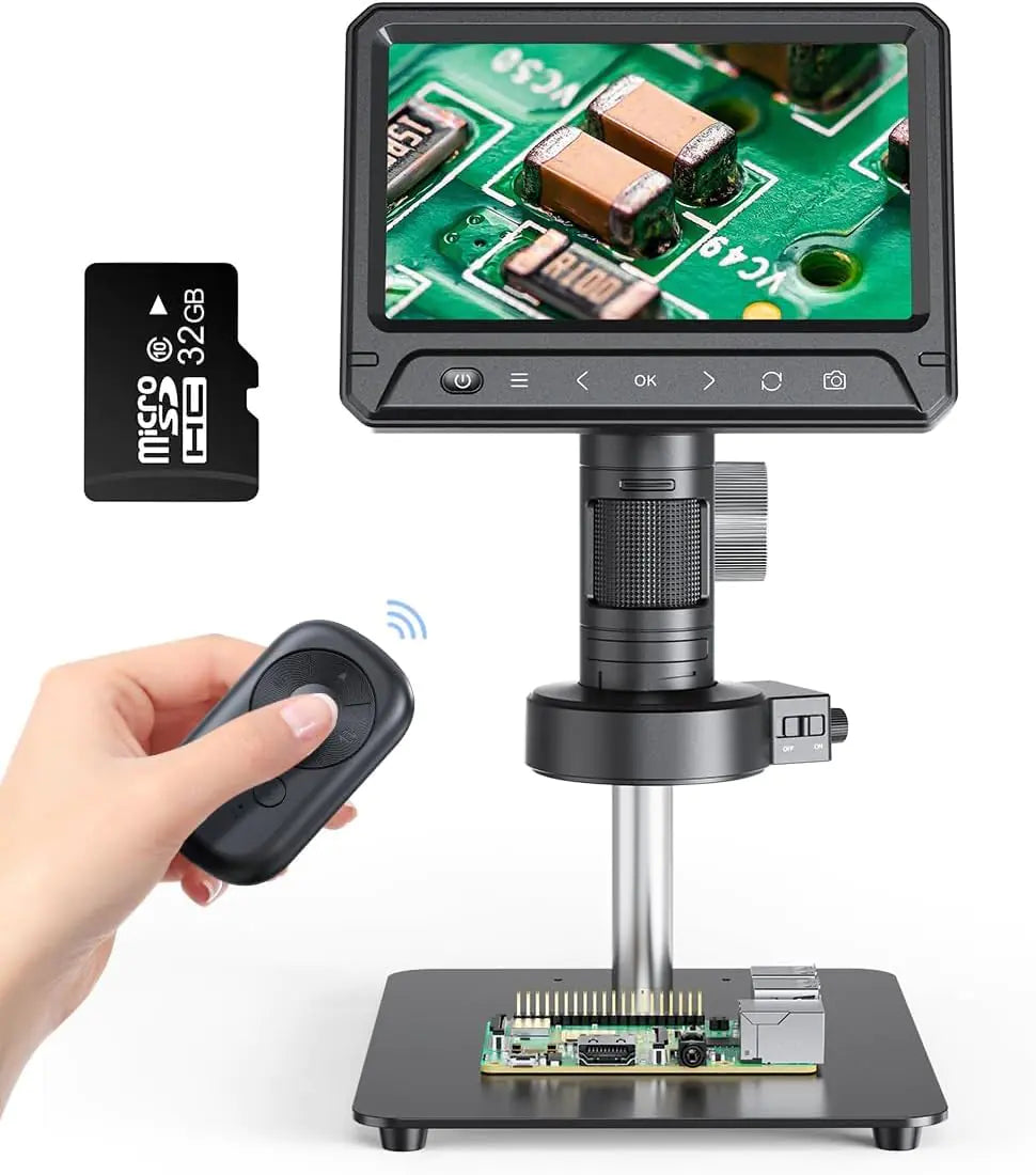 7" LCD Digital Microscope for Adults1200X AOPICK Soldering Microscope for Electronics RepairCoin Magnifier with 30 Adjustable LED LightsPC View 32GB TFcardMetal Stand and Wireless Remote
