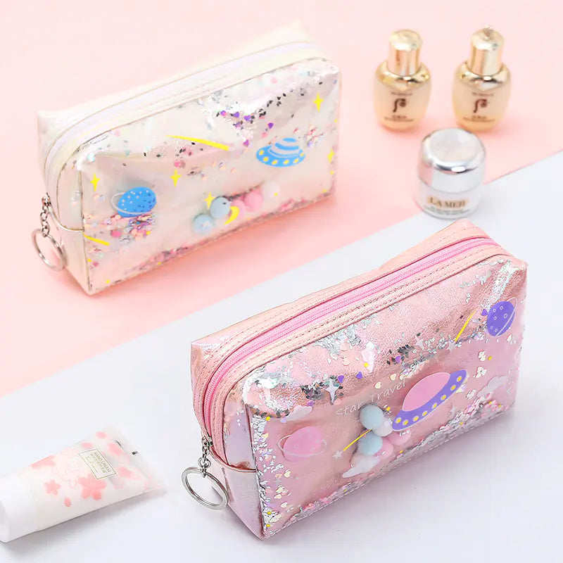 Makeup Bag with Glitter Coin Purse and Storage Pouch