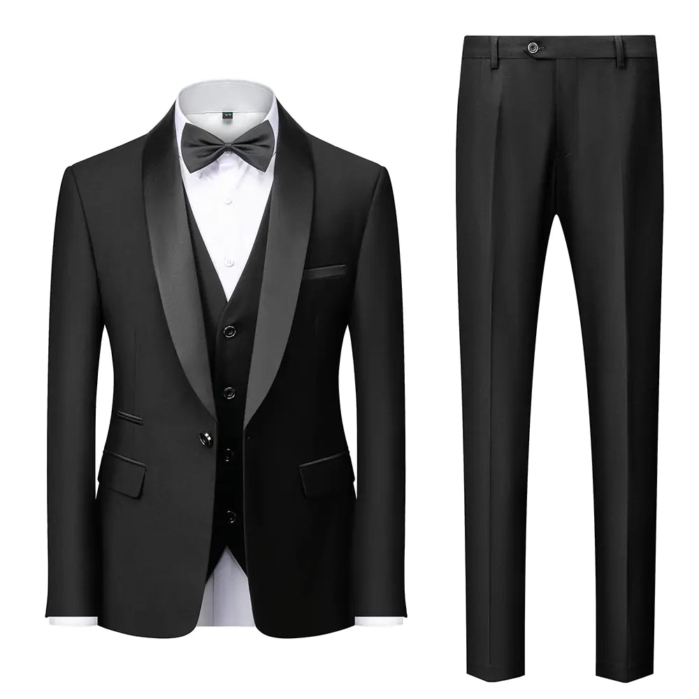 Men's Slim Fit Three-Piece Wedding Suit in Burgundy