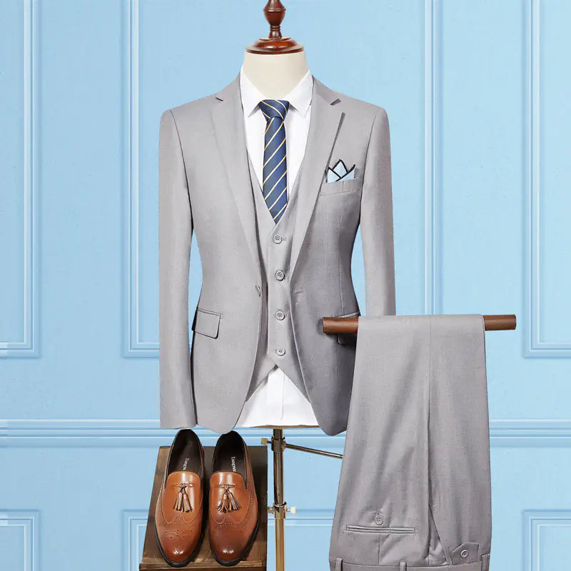 Men's Slim Fit Three-Piece Suit for Business and Weddings