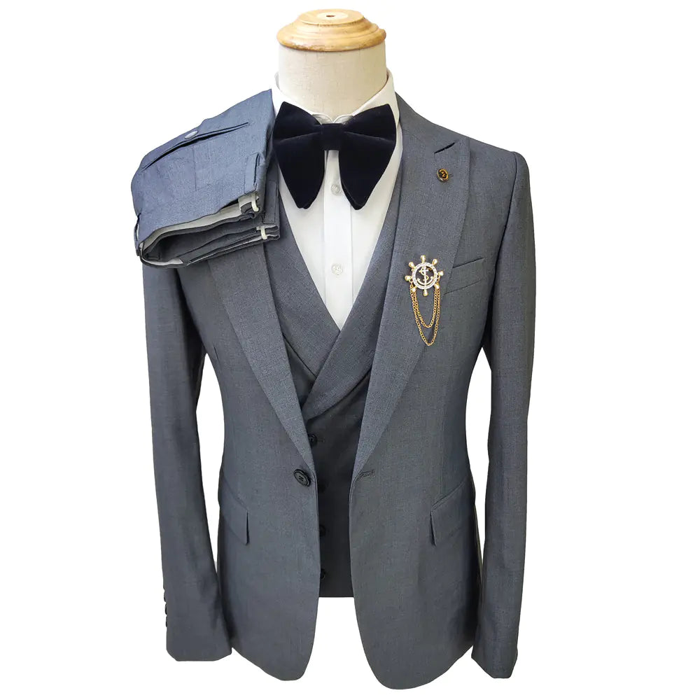 Men's Gray 3-Piece Suit for Weddings and Events