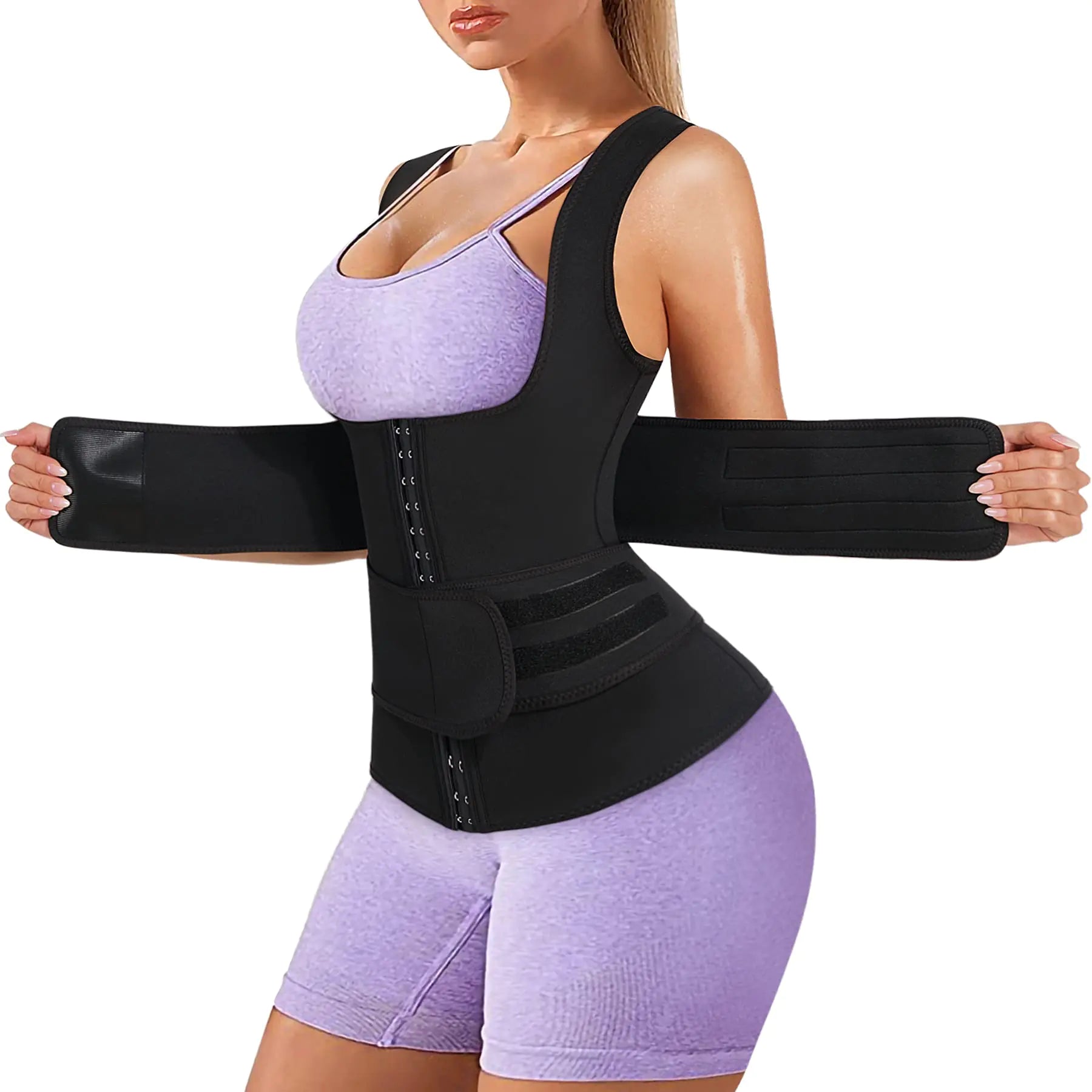 ZOPEUSI Waist Trainer for Women Sauna Sweat Vest Hot Neoprene Sauna Suit Workout Top Sports Girdle Body Shaper Black