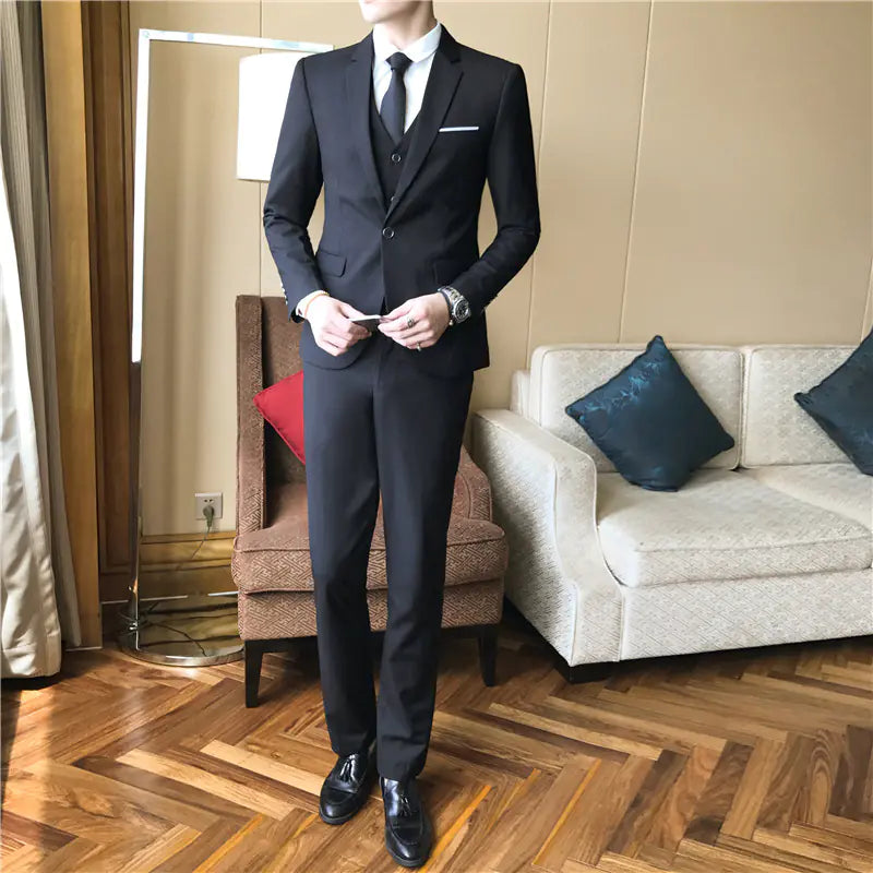 Men's Slim Fit Solid Color Wedding Suit Set