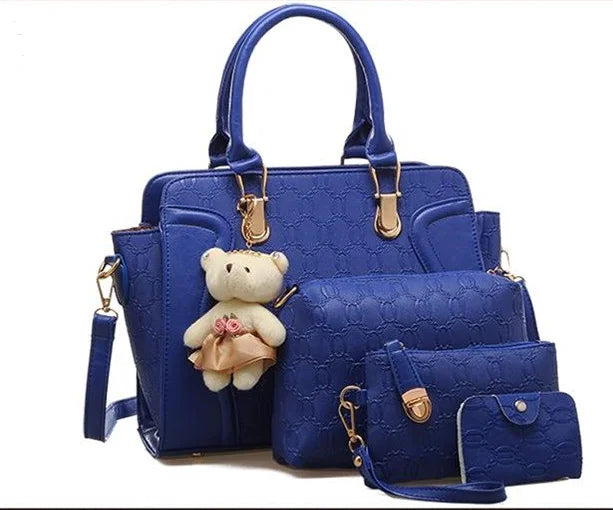4-Piece Women's Versatile Handbag Set with Bear Bag