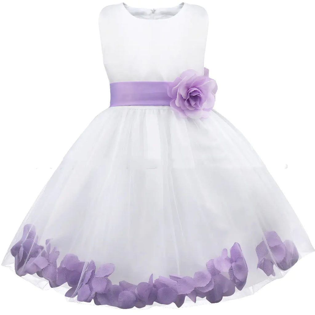 Flower Bow Tie Belt Petal Princess Dress for Kids