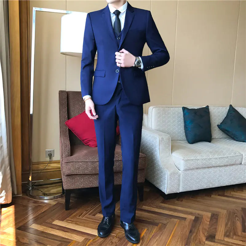 Men's Three-Piece Red Wedding Suit for Young Professionals