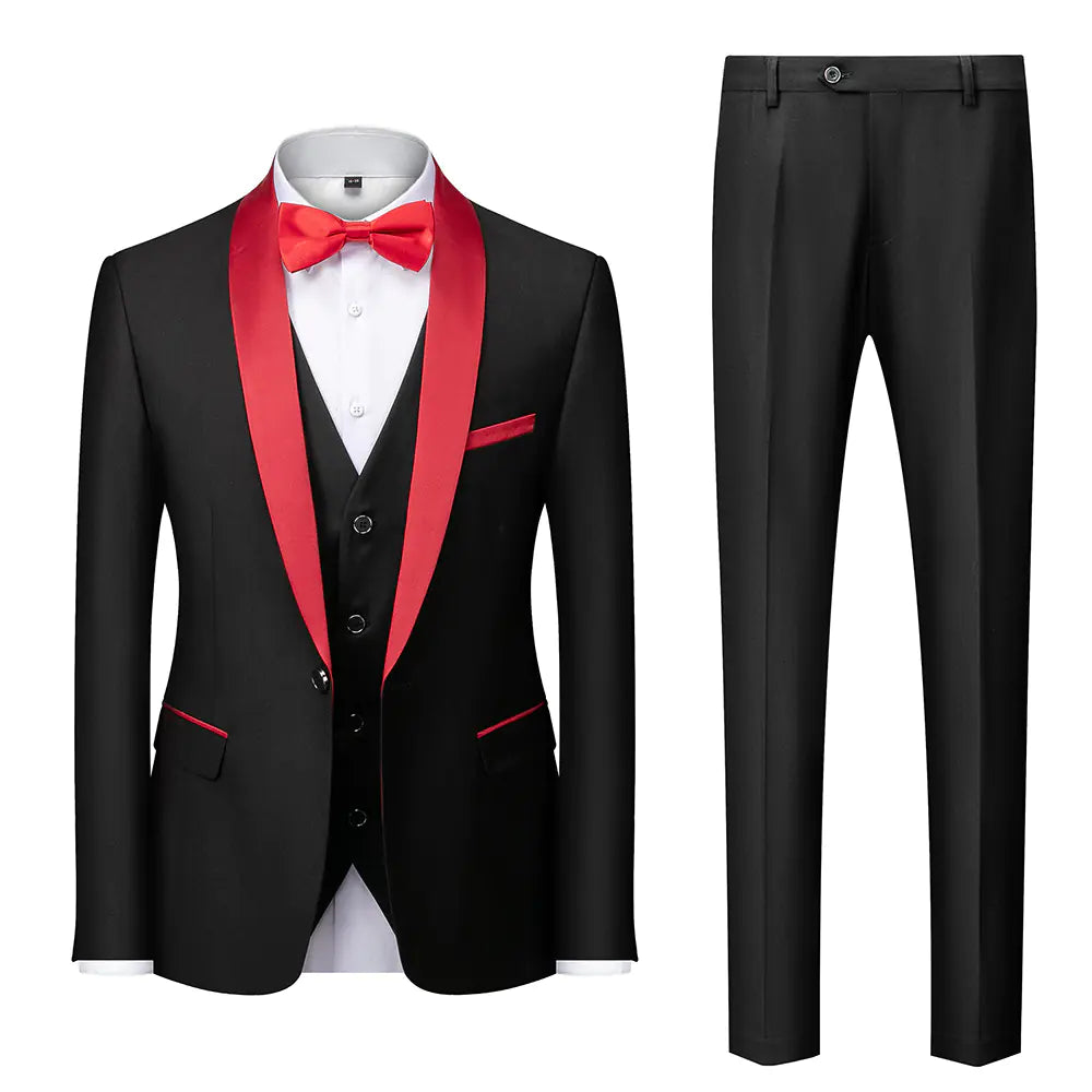 Men's Slim Fit Three-Piece Wedding Suit in Burgundy