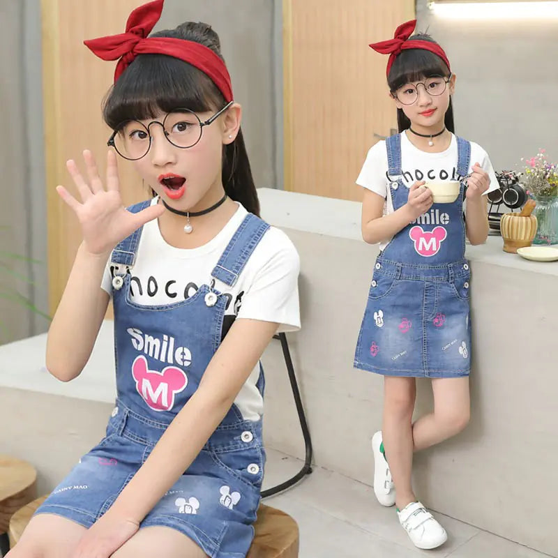 2024 Summer Girls' Denim Suspender Dress for Kids