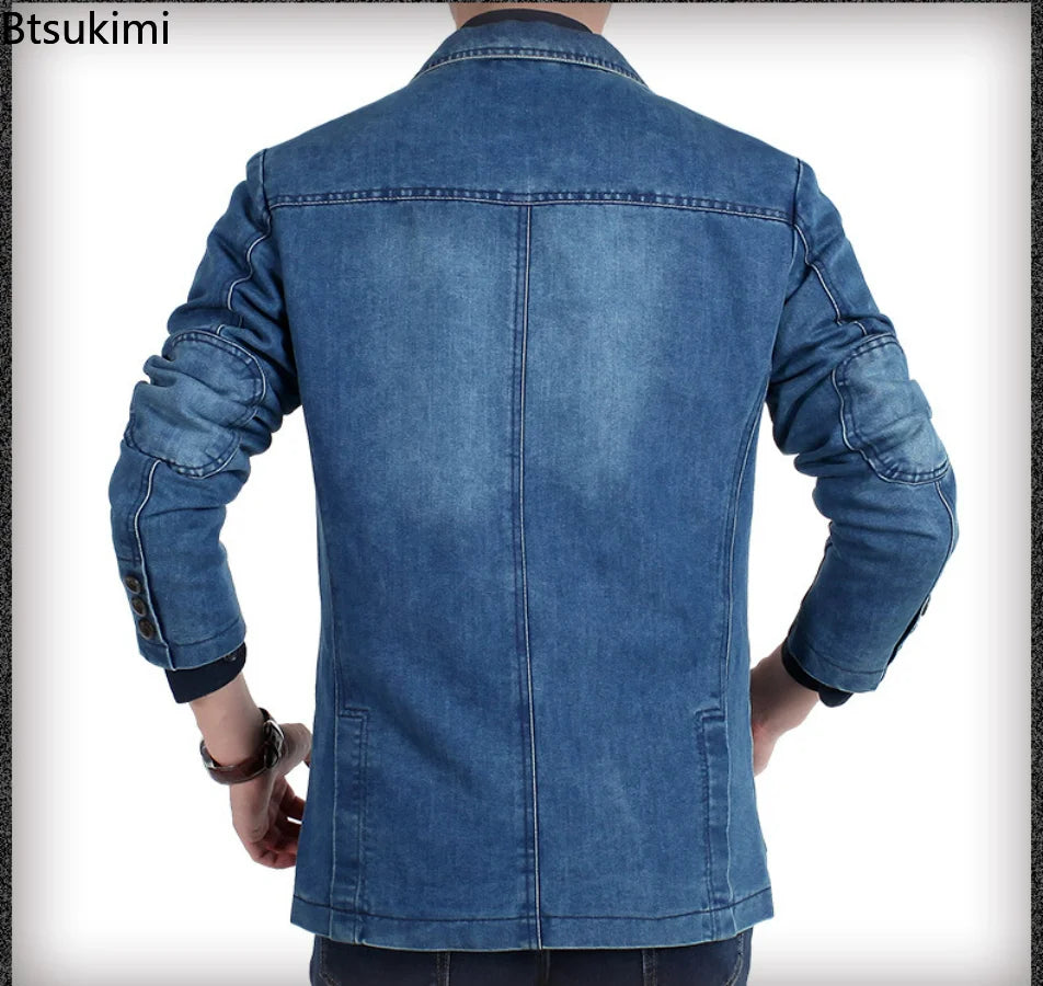 2024 Men's Slim Fit Denim Suit Jacket for Casual & Formal