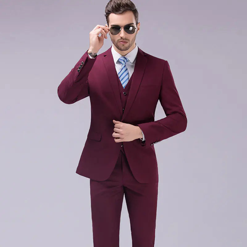 Men's Slim Fit Solid Color Suit Set for Weddings