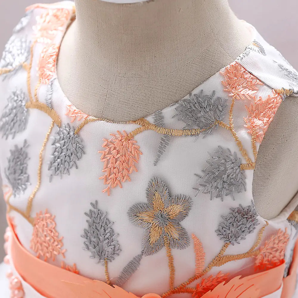 Kids' Tulle Wedding Dress with Floral Embroidery