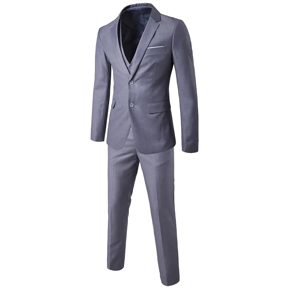 Men's Slim Fit Solid Color Business Suit Set (3 Pieces)