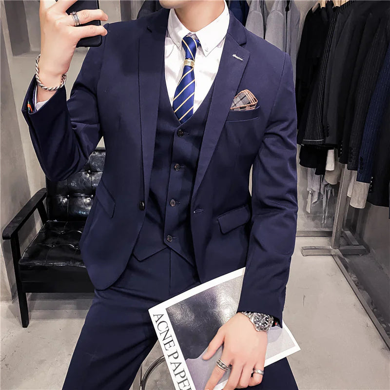 Slim Fit One-Button Business Three-Piece Suit