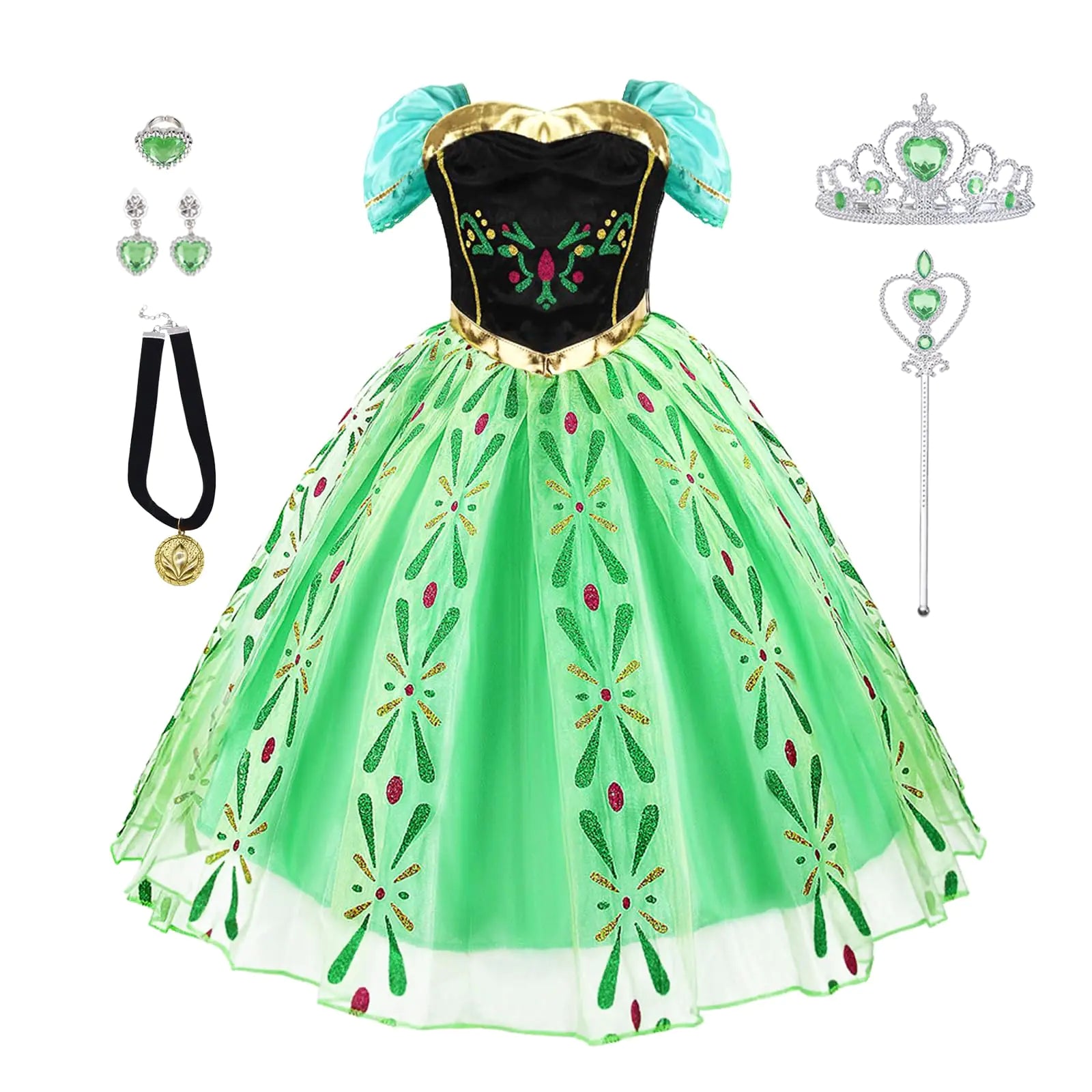 AHLPO Anna Dress Princess Elsa Dress Up for Girls Halloween Cosplay Princess Anna Costume Elsa Fancy Dress Birthday Outfit