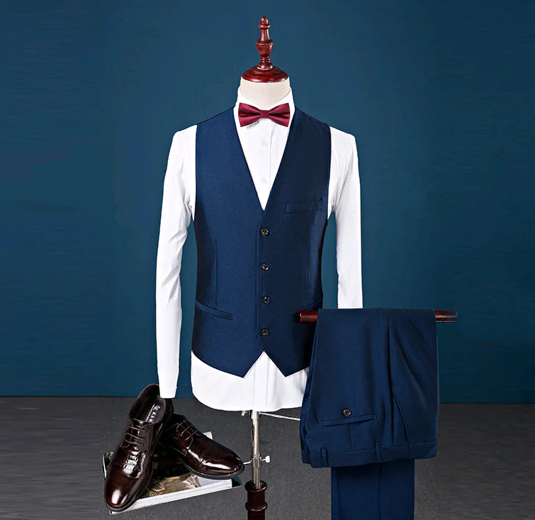 Men's Three-Piece Wedding Suit with Notch Lapel