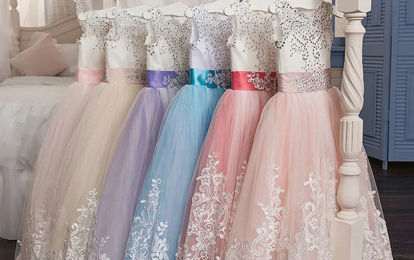 Girls' Lace Wedding Dress, Princess Gown for Kids