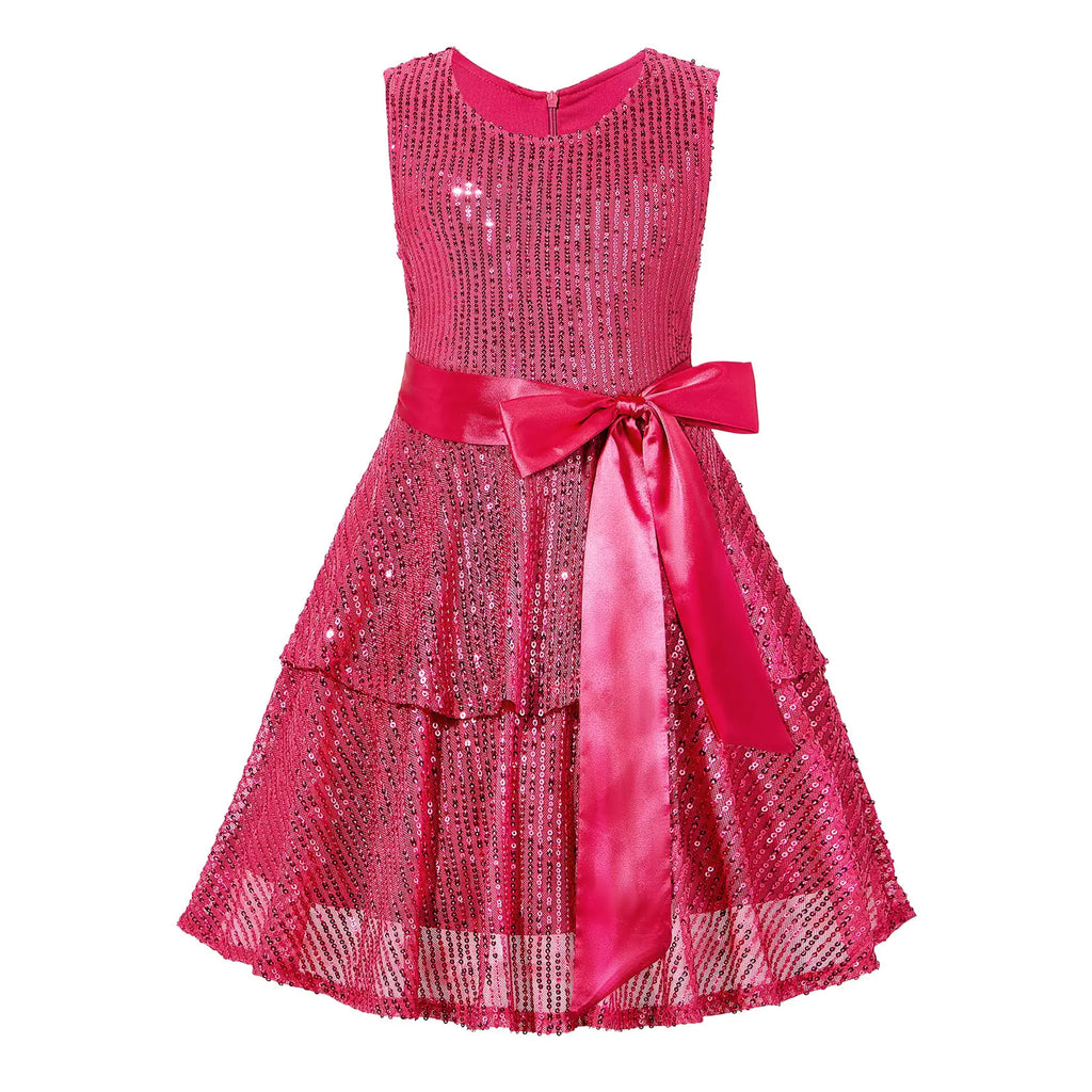 Century Star Birthday Dress for Girls Party Dress Special Occasion Dresses Girls Sequin Dress Sparkly Formal Prom Party Fancy Dress Cute Kid Graduation Elegant Sleeveless Holiday Hot Pink 6-7 Years