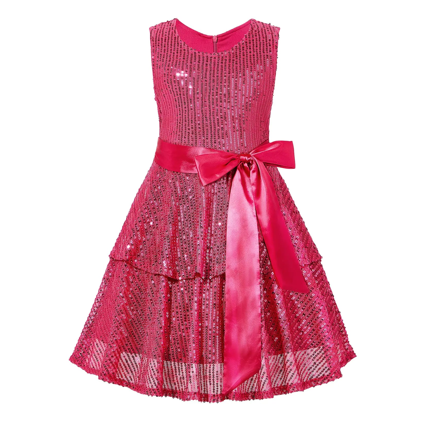 Century Star Birthday Dress for Girls Party Dress Special Occasion Dresses Girls Sequin Dress Sparkly Formal Prom Party Fancy Dress Cute Kid Graduation Elegant Sleeveless Holiday Hot Pink 6-7 Years