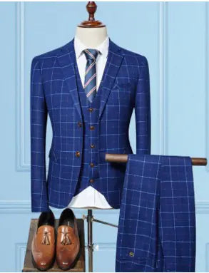 Men's Business 3-Piece Checkered Suit Set