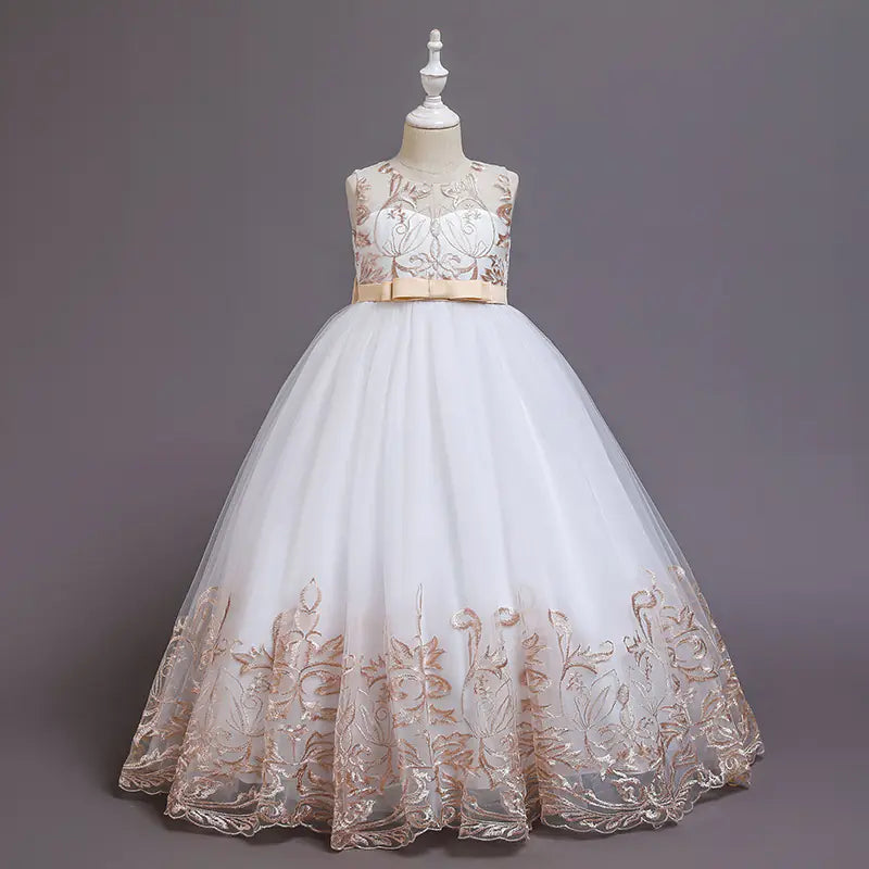 Girls' Long Lace Performance Dress