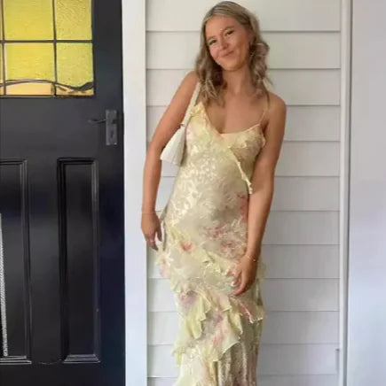 Backless Flounce Spaghetti Strap Dress