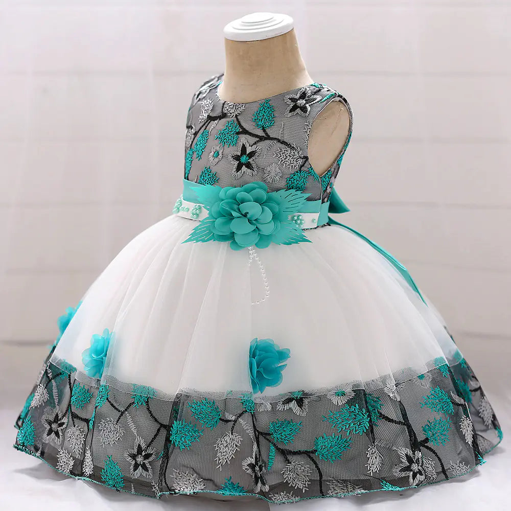 Kids' Tulle Wedding Dress with Floral Embroidery