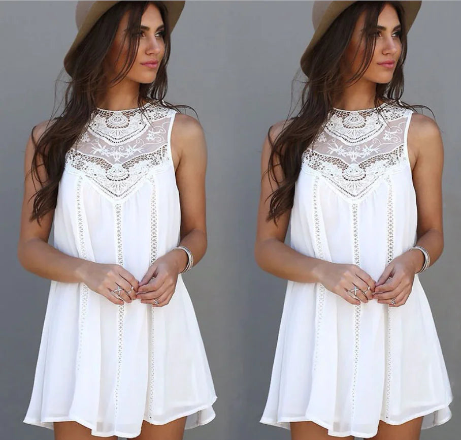 Lace Panel Chiffon Sleeveless Dress