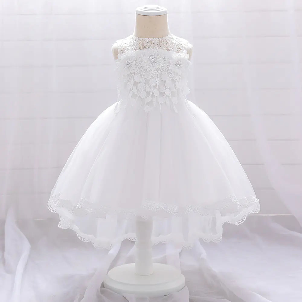 Lace Flower Pearl Flower Girl Dress for Kids