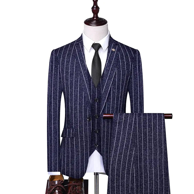 Men's Spring Slim Fit 3-Piece Striped Suit Set
