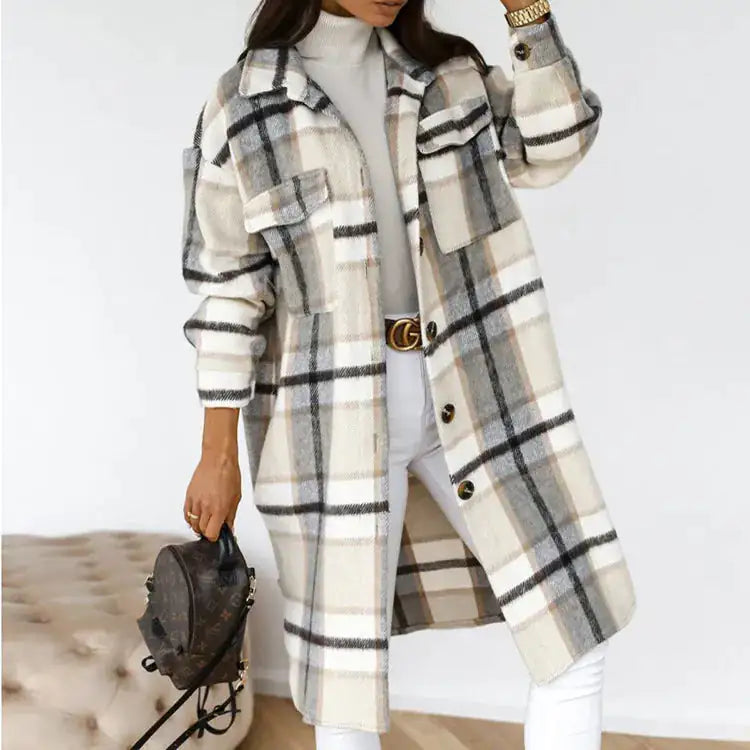 Woolen Plaid Overcoat