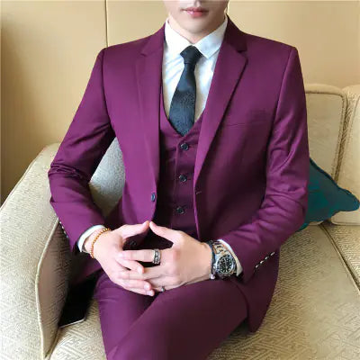 Men's Three-Piece Red Wedding Suit for Young Professionals