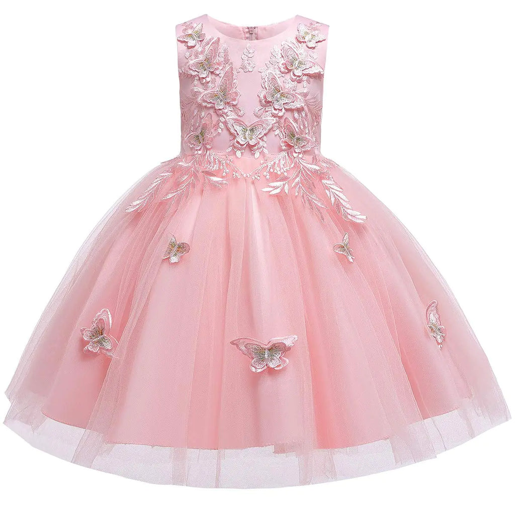 MYRISAM Little/Big Girls Butterflies Dress Princess Embroidery Birthday Pageant Wedding Flower Girl Ball Gowns Pink 7-8T